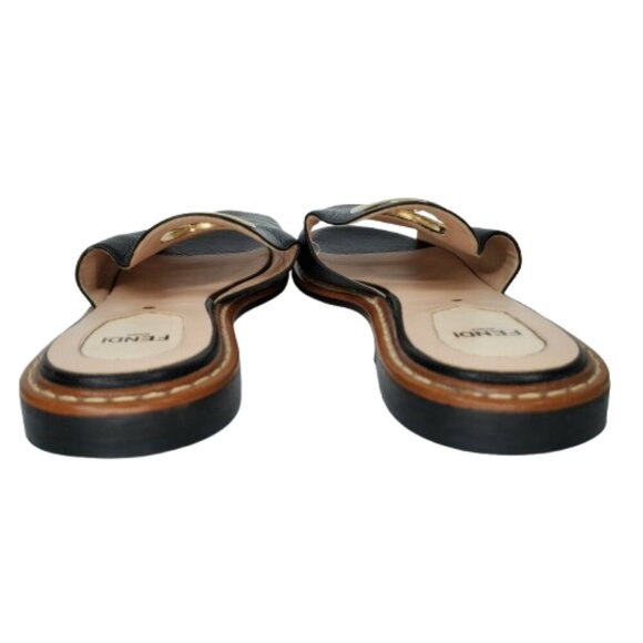 Fendi F Logo Leather Flat Slide Sandals - Picture 5 of 9